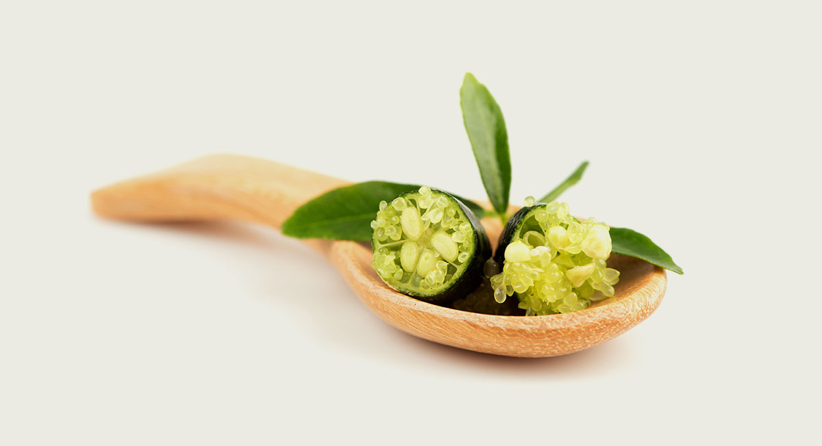 Lime caviar on a spoon