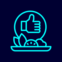 Icon of thumbs up and food elements illustrating Queensland's agriculture and food production.