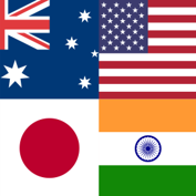 Icon of Australia, America, Japan and India flags.
