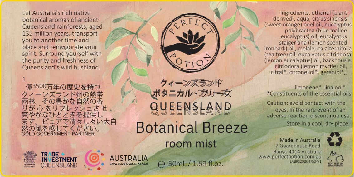 A label from Perfect Potion's Botanical breeze product which featured at Osaka