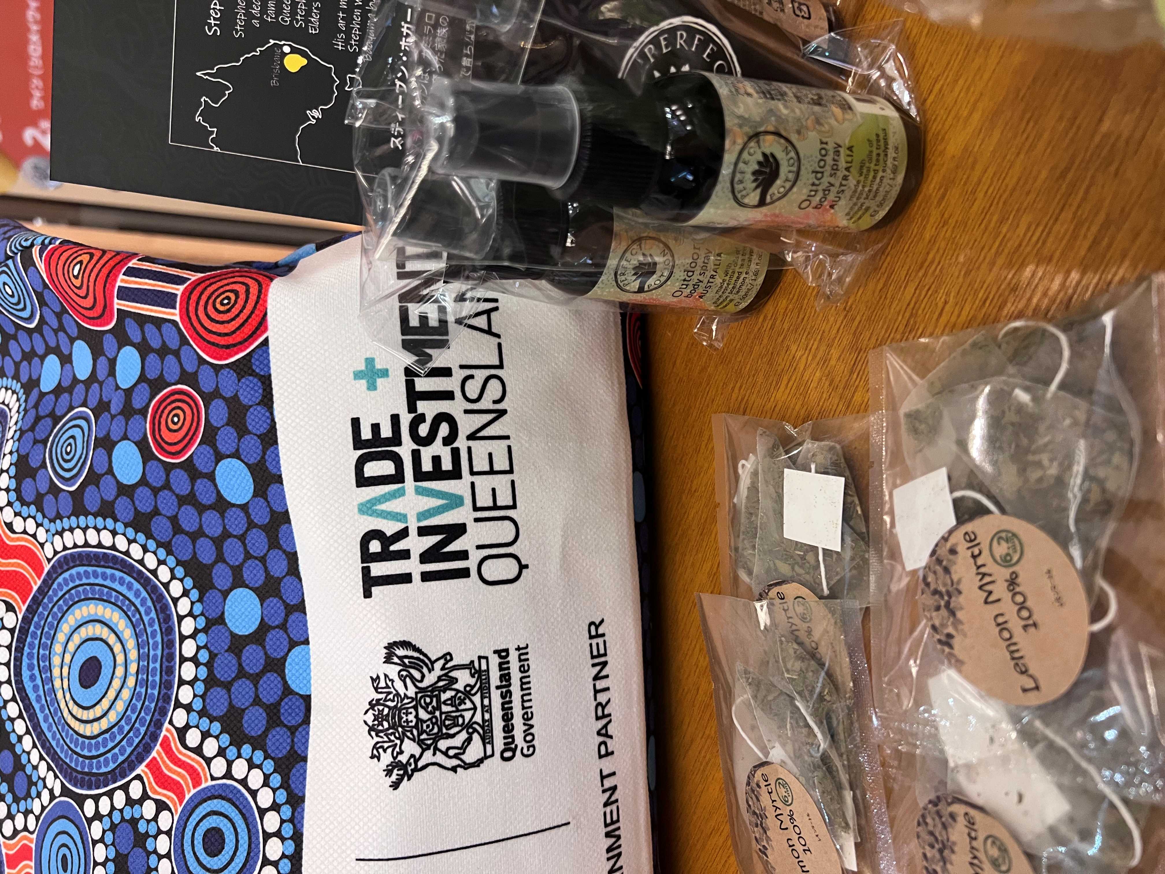Perfect Potion's products on display with Trade and Investment Queensland's Osaka merchandise.