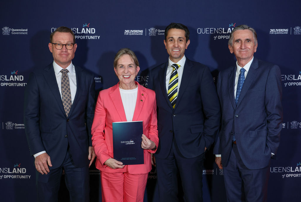 TIQ CEO Justin McGowan, Trade Minister Ros Bates, Premier David Crisafulli and TIQ Chair Daniel Gschwind